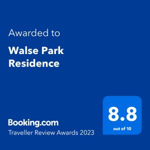 Certifikát, ocenenie alebo iný dokument vystavený v ubytovaní Walse Park Residence