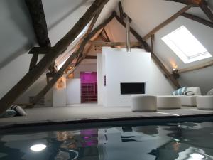 a house with a swimming pool in a attic at B&B De Paenhoeve in Eksel