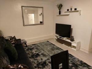a living room with a tv and a mirror at Heronsgate GH009 in Abbey Wood