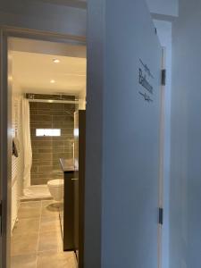 a bathroom with a toilet and a sink at ChezPetitOscar in Middelkerke