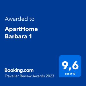 Certifikát, ocenenie alebo iný dokument vystavený v ubytovaní ApartHome Barbara 1