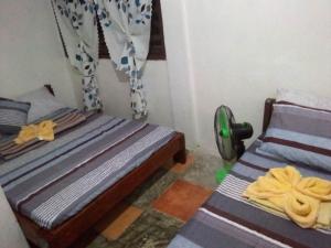 a bedroom with two beds and a fan in it at SHALOM CAMP in El Nido