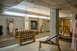 a gym with a bunch of exercise equipment in it at Nomad Design & Lifestyle Hotel in Basel