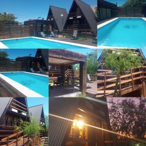 a collage of photos of a swimming pool at CABAÑAS COPITL in Tanti