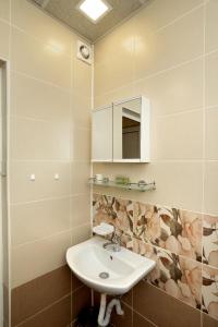 ein Bad mit einem Waschbecken und einem Spiegel in der Unterkunft Детелина in Ruse