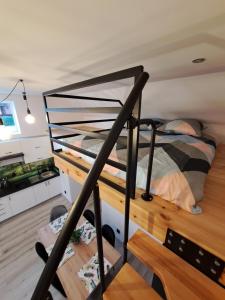 a bedroom with a bunk bed in a house at Apartament z antresolą in Nickelswalde