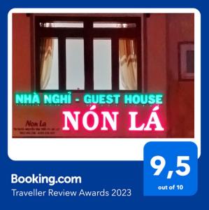 a screenshot of a text message of a guest house at Nón Lá Guest House in Da Lat