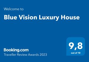 Certifikát, ocenenie alebo iný dokument vystavený v ubytovaní Blue Vision Luxury House