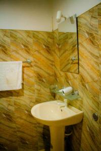 La salle de bains est pourvue d'un lavabo et d'un miroir. dans l'établissement Travelodge Sigiriya, à Sigirîya