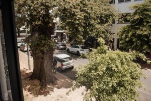 a view of a parking lot with a tree and cars at Concord Apartment in Stellenbosch
