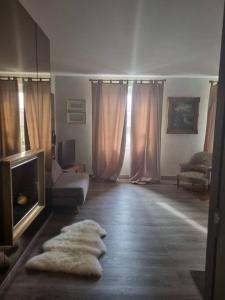 a living room with a couch and a fireplace at L'Ourse, Epinal,très bel appartement quartier Port in Épinal