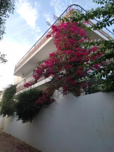 een gebouw met roze bloemen aan de zijkant bij Villa Quiet Place in Luxor