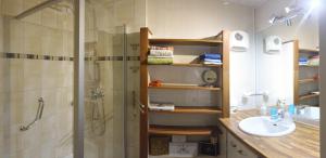 La salle de bains est pourvue d'une douche et d'un lavabo. dans l'établissement Marina, à Perpignan