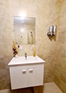Departamentos salta في سالتا: حمام مع حوض أبيض ومرآة
