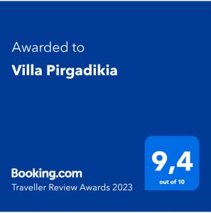 Certifikát, ocenenie alebo iný dokument vystavený v ubytovaní Villa Pirgadikia