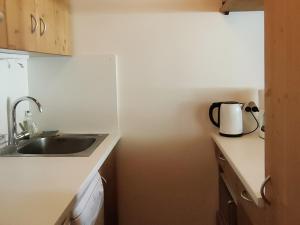 - une cuisine avec un évier et un comptoir dans l'établissement Appartement La Clusaz, 2 pièces, 4 personnes - FR-1-459-198, à La Clusaz
