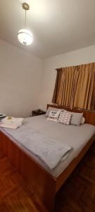 a bedroom with a large bed with a window at Apartamento aconchegante em condomínio encantador. in Lambari +19 photos