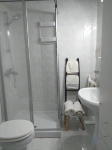 a bathroom with a shower and a toilet and a sink at Ca' Rosa in Trento