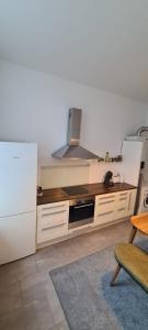 a kitchen with a refrigerator and a stove top oven at 2Zimmer Apartment mit Stellplatz in Krefeld