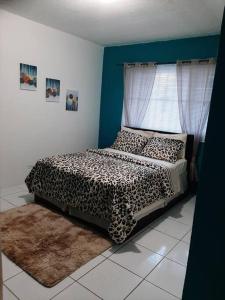 sypialnia z oknem i łóżkiem w kształcie lamparta w obiekcie Seashells w mieście Nassau