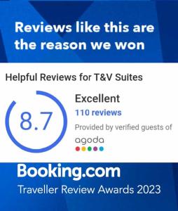 a screenshot of a taylor rewards website with a review of the reason we won at T&V Suites in Windsor