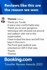 温莎T&V Suites的一张关于我们赢的原因的短信的截图