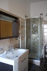 a bathroom with a sink and a glass shower at Bed & Breakfast La Perla Rosa in Pescara