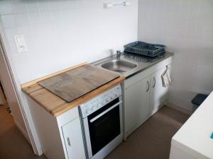ジェラールメにあるStudio confortable à Gérardmer de 27 m²のシンクとコンロのある小さなキッチン +15枚の写真