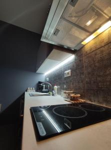 een keuken met een wastafel en een fornuis top oven bij Vivere studios in Parga