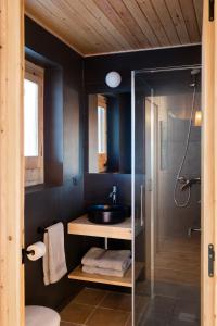 La salle de bains est pourvue d'un lavabo et d'une douche. dans l'établissement Chalet en la motaña, à La Molina