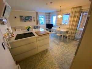a kitchen and living room with a kitchen and a dining room at Ferienhaus Greiz in Greiz