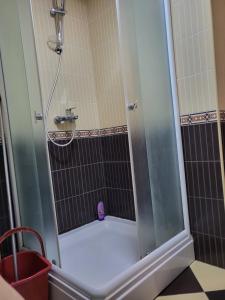 a shower with a glass door in a bathroom at J&B LUX Apartment in Herceg-Novi +19 photos