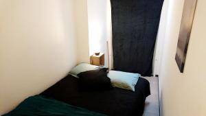 ein kleines Zimmer mit einem Bett mit zwei Kissen in der Unterkunft Lodève Oasis in Lodève