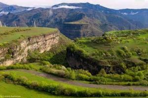 a view of a valley with mountains in the background at GALA Guesthouse in Alaverdi