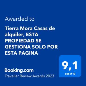Chứng chỉ, giải thưởng, bảng hiệu hoặc các tài liệu khác trưng bày tại Tierra Mora Casas de alquiler, ESTA PROPIEDAD SE GESTIONA SOLO POR ESTA PAGINA, SOLO GRUPOS FAMILIARES