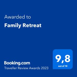 Certifikát, hodnocení, plakát nebo jiný dokument vystavený v ubytování Family Retreat