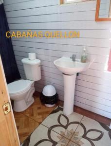 La salle de bains est pourvue d'un lavabo et de toilettes. dans l'établissement CABAÑAS QUELLON, à Quellón