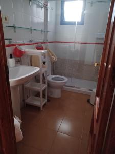 a bathroom with a sink and a toilet and a shower at Apartamento Los Girasoles in Corralejo