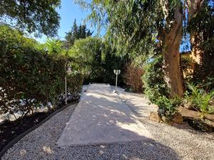 a walkway in a garden with a large tree at Le Cosy in Saint-Aygulf +47 photos