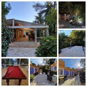 a collage of photos of a house with a pool table at Le Cosy in Saint-Aygulf