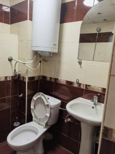 łazienka z toaletą i umywalką w obiekcie House for Guests and Friends w mieście Swisztow