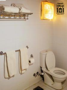 a bathroom with a toilet and some towels at Kato Waidi Nubian Resort in Aswan