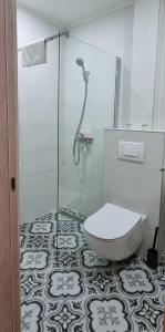 Un baño con ducha y WC. en Apartman Green Lux, en Vrnjačka Banja