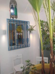 シディ・ブ・サイドにあるCosy Appartement in "Sidi Bou Said"の植物の壁掛け鏡付きの部屋