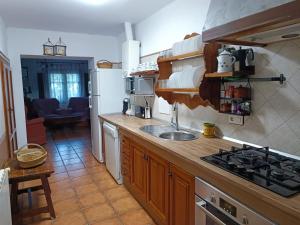 cocina con fregadero y fogones horno superior en Casa Rural Cortijo la Jimena, en Prados