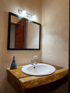 a bathroom with a sink and a mirror on a counter at Apartamento Entero El Guanacaste. in Santa Cruz