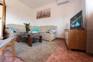a living room with a couch and a table and a tv at Holiday Home Donji Lepuri in Lisičići