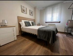 a bedroom with a large bed and a dresser with a dresser at Castiñeiras Street in Sarria