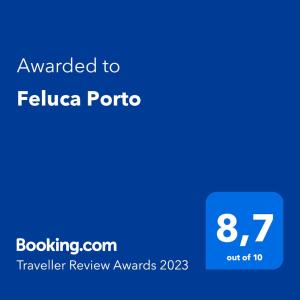 En logo, et sertifikat eller et firmaskilt på Feluca Porto