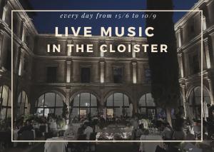 a event in a building with the words live music in the cluster at Hotel Real Colegiata San Isidoro in León